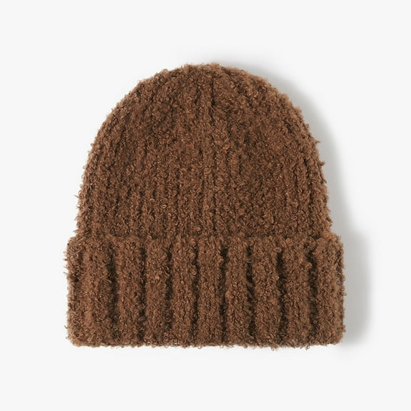 Unisex Fall Winter Mohair Boucle Soft Warm Cuffed Rollup Beanie Korea Knit Skull Ski Cuffed Hat