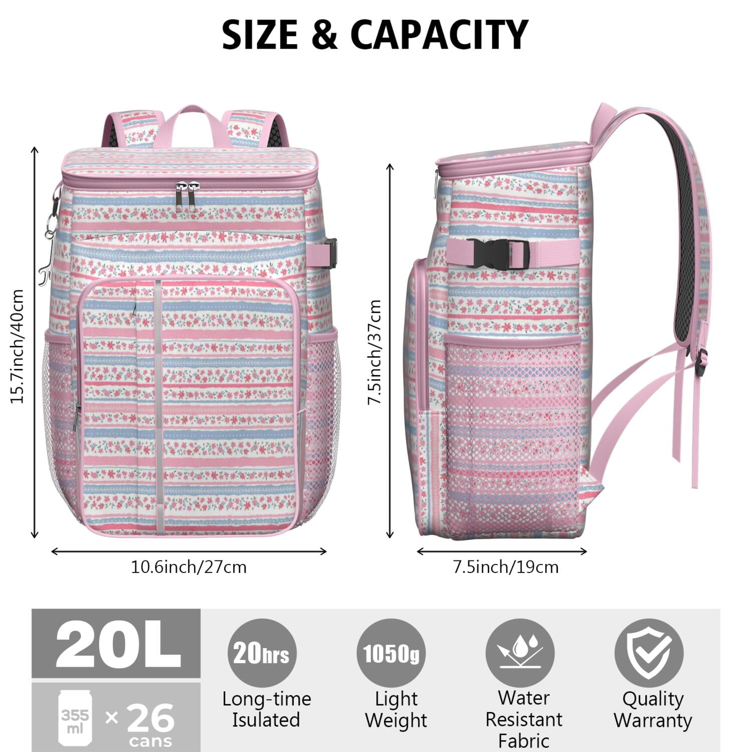 Travel Cooler Bag - Pioneer Flower Camping Beer Cooler Backpack with Bottle Opener- Waterproof Insulated Picnic Backpacks - Cooler Bag for Beach
