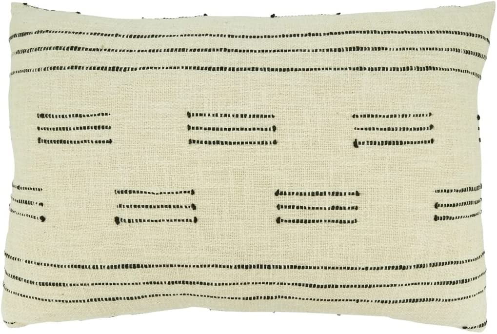 Ivory and Black Dash Line Square Cotton Throw Pillow
