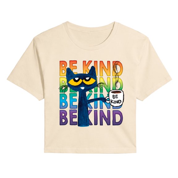 Pete the Cat - Be Kind Coffee - Juniors Cropped Graphic T-Shirt