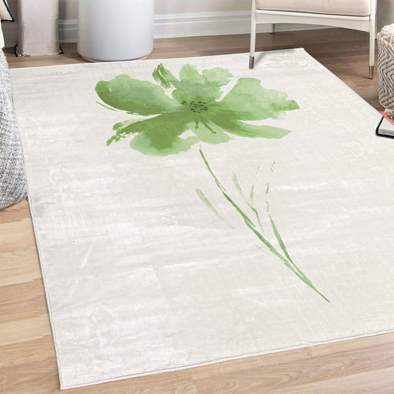 Watercolor Flower Decorative Rug, Single Poppy Flower on Plain Clear Background Nature Inspired Romantic, Quality Carpet for Bedroom Dorm and Living Room, 6 Sizes, Fern Green, by Ambesonne