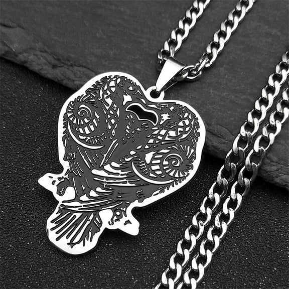 Gothic Vintage Vikings Odin Double Raven Pendant Necklaces For Men Women 14K White Gold Nordic Amulet Jewelry Gifts
