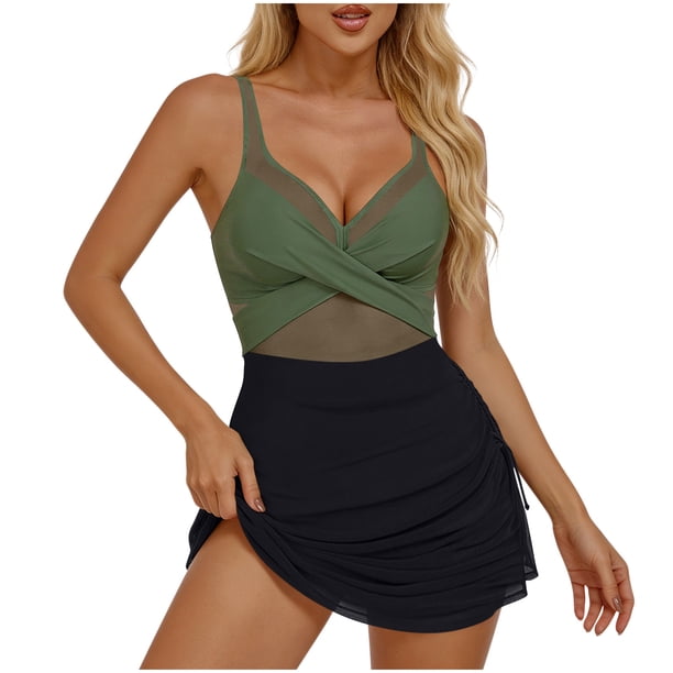 Conjunto de Bikini de Cintura Alta para Mujeres Traje de Baño de Color Sólido de Malla de Correa sin Espalda de Corte Alto Dos Piezas