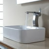 Kraus C-KCV-122-14600CH White Rectangular Ceramic Sink and Sonus Faucet - Chrome