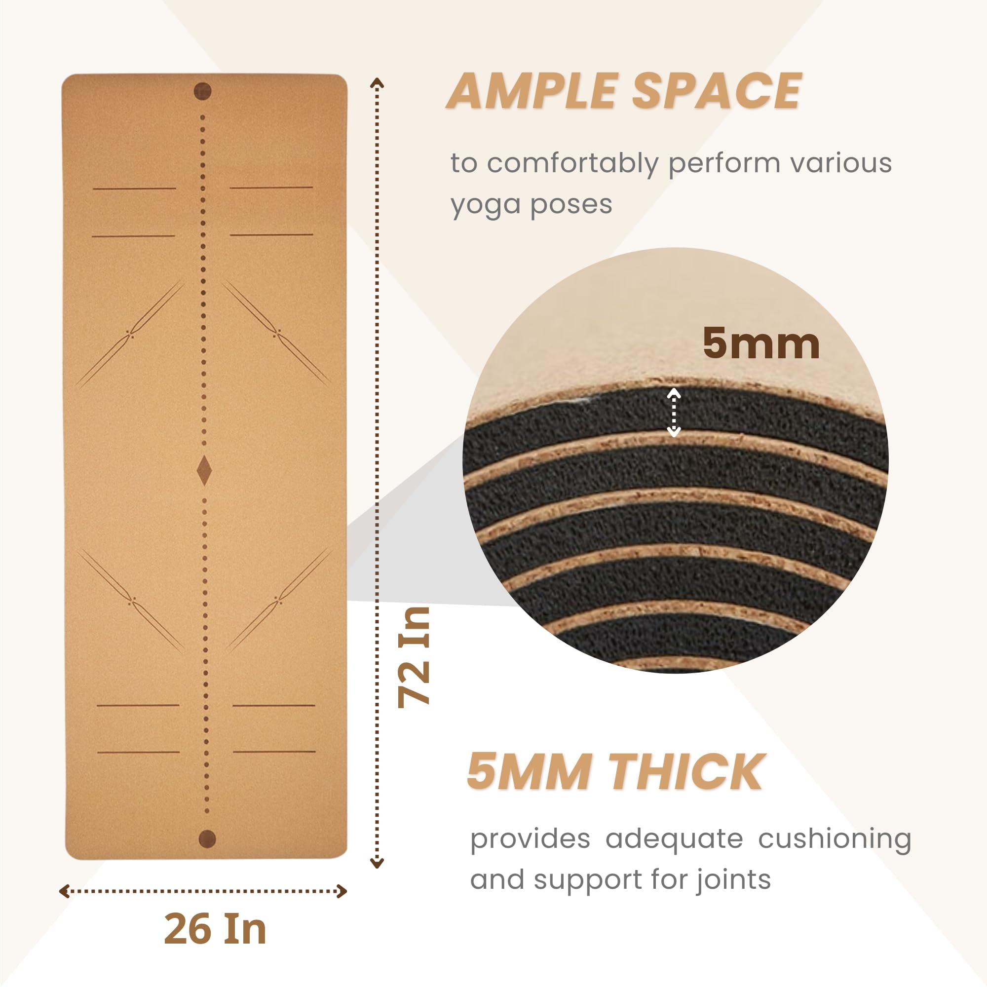Everyday Yoga Cork Mat - Eco-Friendly, Non-Slip, Thick, 6 ft
