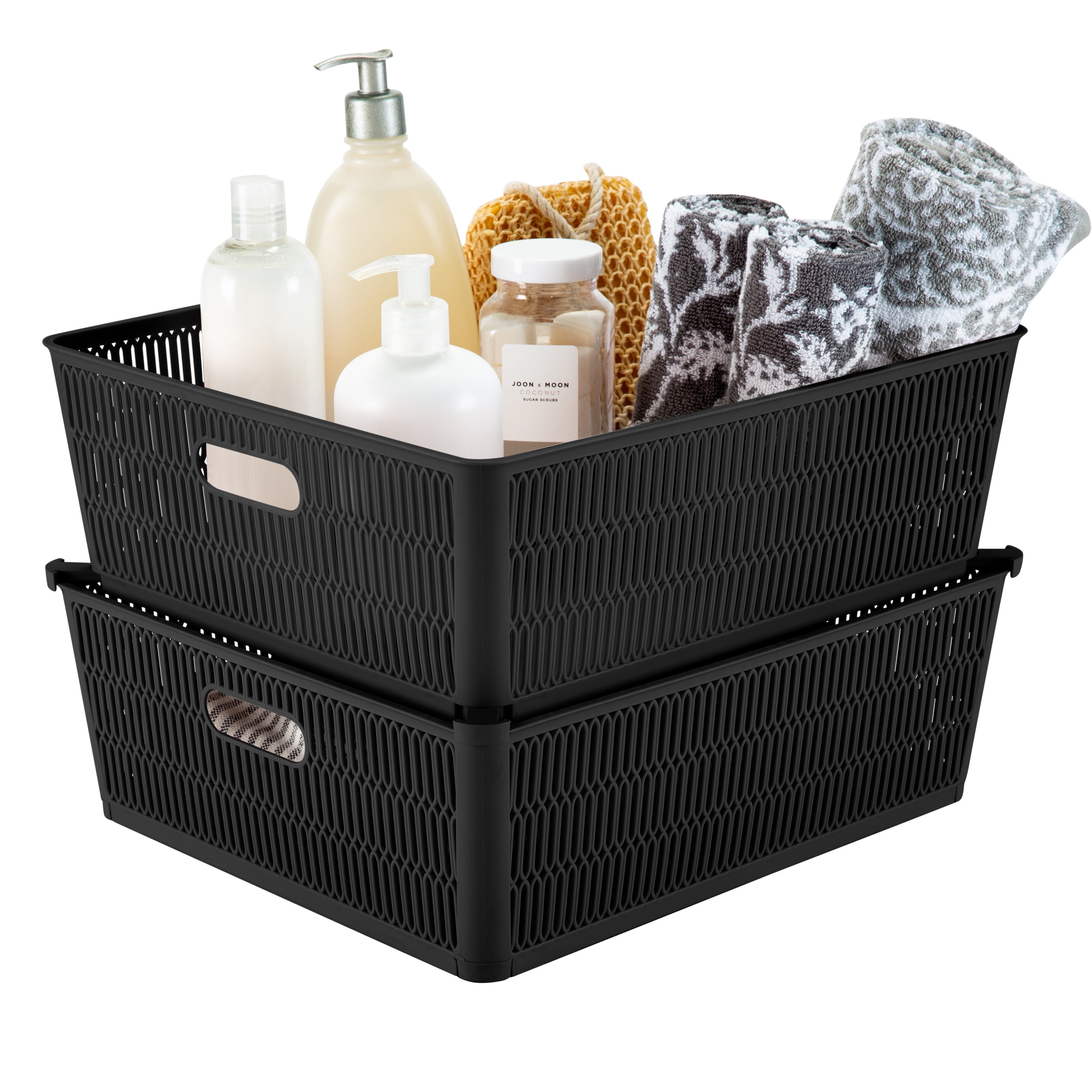 CRZDEAL Plastic Storage Baskets(Set of 6,Black, Light Gray, Dark