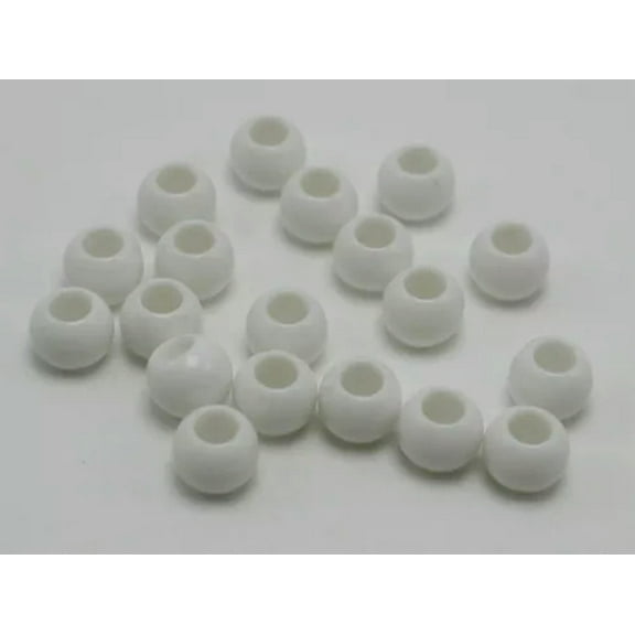 U8MO 100 Acrylic Round Pony Beads 10X8mm Various Color for Kids Craft Kandi Bracelet-White