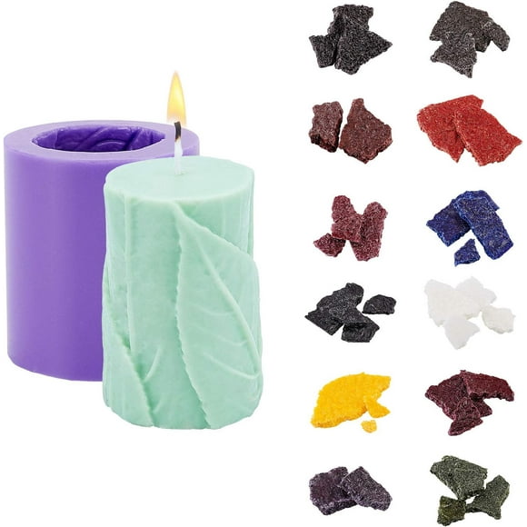 Leaves Silicone Candle Molds Kits 12 Colors Candle Dyes Candle Making Dyes Resin Casting Molds Candle Wax Soap Making Supplies Kit for Candle Soap Making