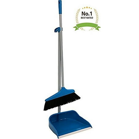 Libman Long Handle - Blue Red Long Upright Handle Dustpan And Brush Broom Set Lobby Home Modern Comfort Grip Flexible & Durable Sweeper