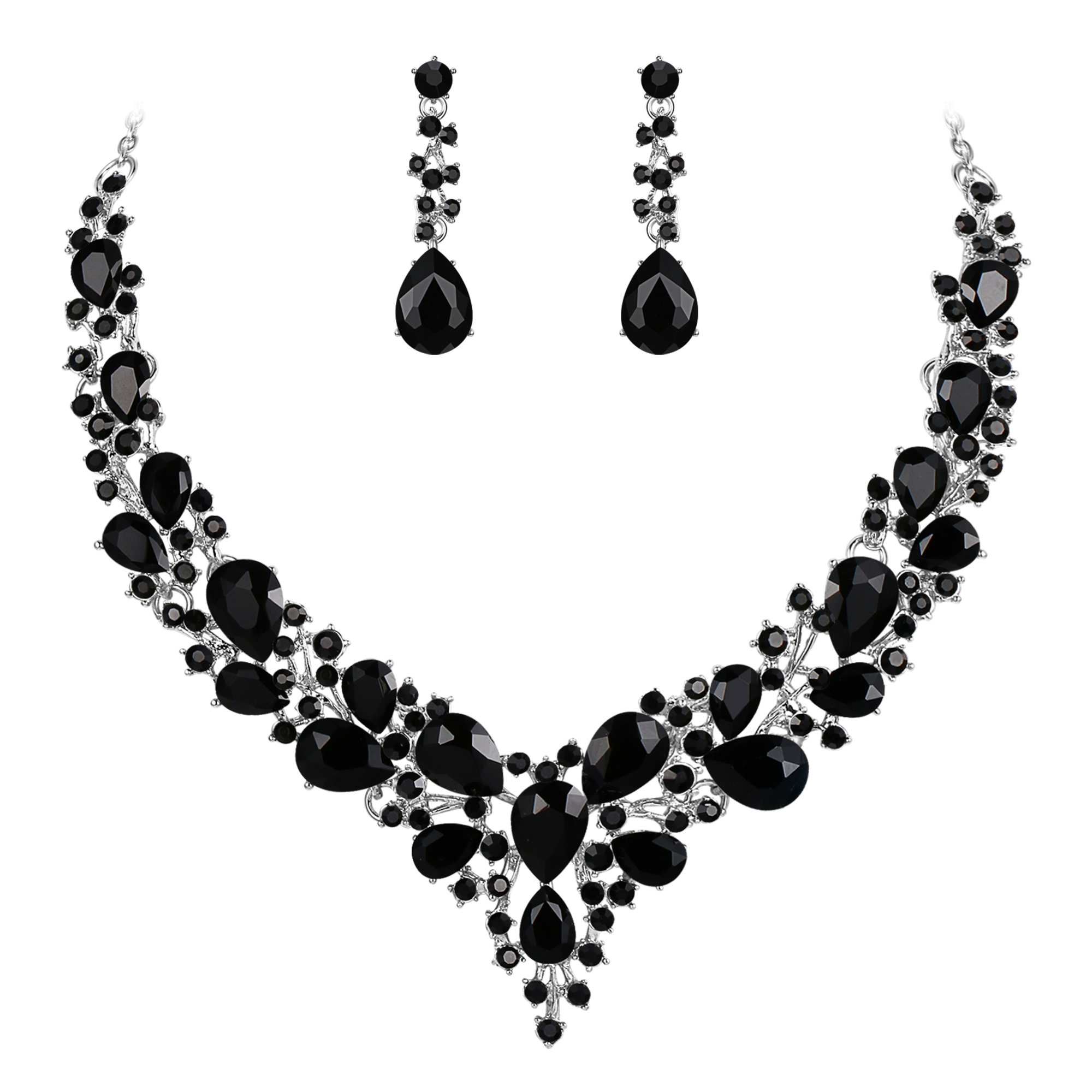 Black Diamond Accent SilverTone Love Knot Necklace and Earrings Set