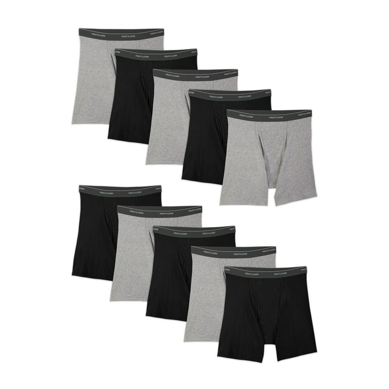 Fruit of the Loom Men's Black and Gray Boxer Briefs, Super Value 10 Pack 