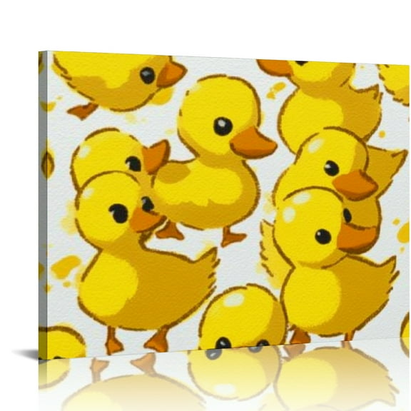 ZFLMY Ducks Yellow Art Canvas Print Wall Decor for Bathroom and Bedroom, Fashion Kitchen Wall Pictures, Ready To Hang Room Home Art Decor 16x12in