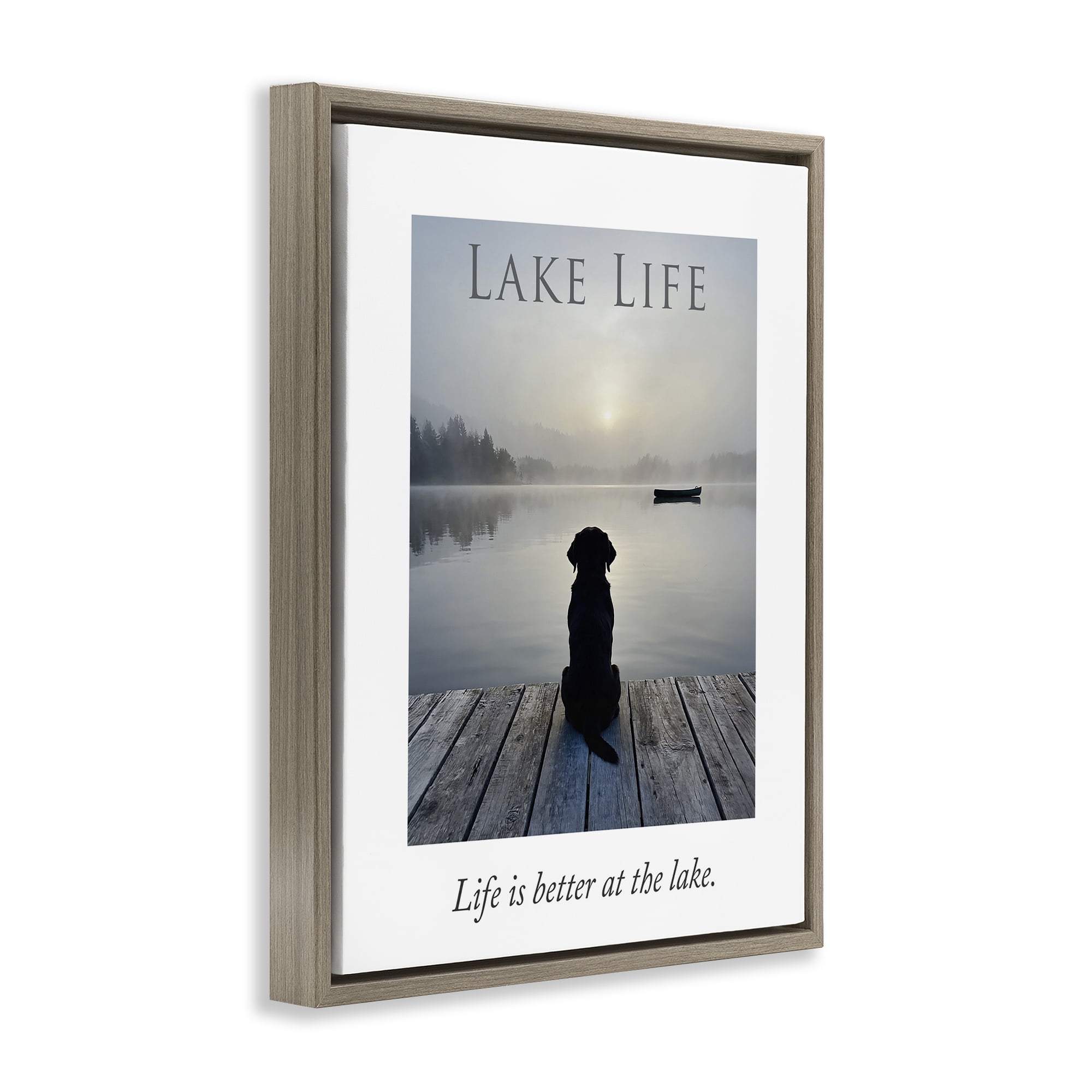 Stupell Industries Lake Life with Dog Brown Framed Floater Canvas Wall Art, design by A Barefoot Stylist