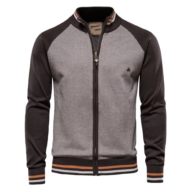 DPTALR Men's Zipper Sweater Cardigan Stand Up Collar Knitted Long Sleeved
