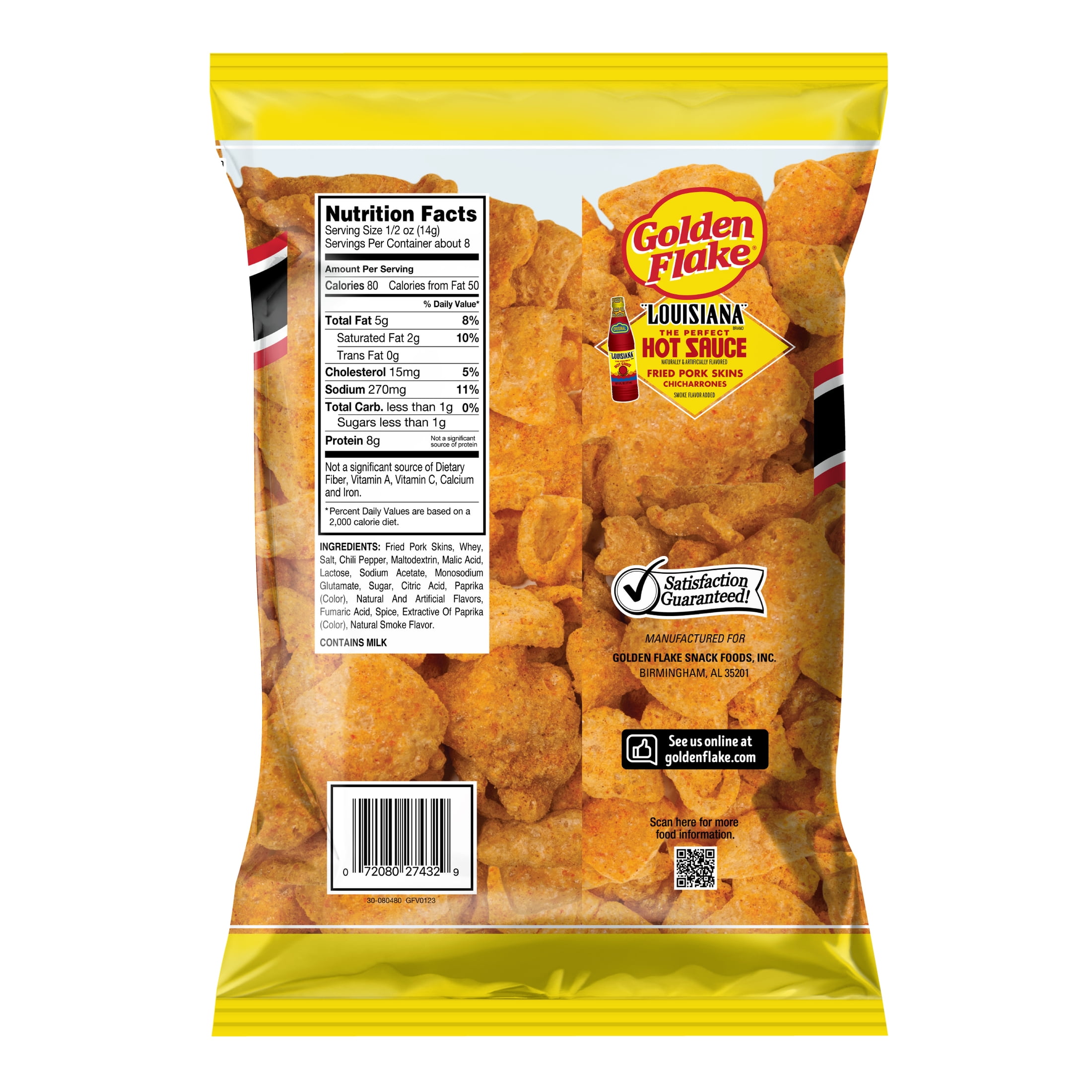 Golden Flake Louisiana Hot Sauce Fried Pork Skins, 4 oz Bag