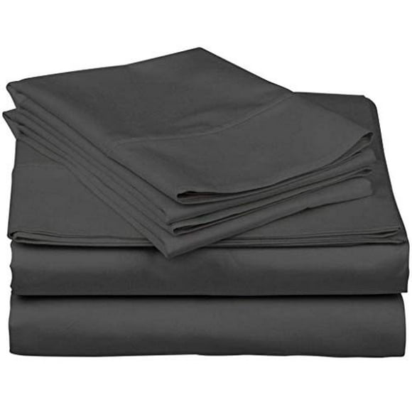 Ensemble de Draps Très Grand en Coton Égyptien, Gris Uni 600 Fils au Pouce Carré Ensemble de Draps 4 Pcs pour Lit Grand, Satin Uni, Poche Profonde de 16 Pouces Pouces - 18 Pouces.