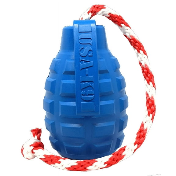 USA-K9 Grenade Durable Rubber Chew Toy, Treat Dispenser, Reward Toy, Tug Toy, and Retrieving Toy