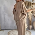 thumbnail image 2 of [Casual Pants Suit] Casual Solid Color Women's Pants Suit | Half Sleeve V-Neck Top And Wide Leg Pants Clothing, 2 of 3