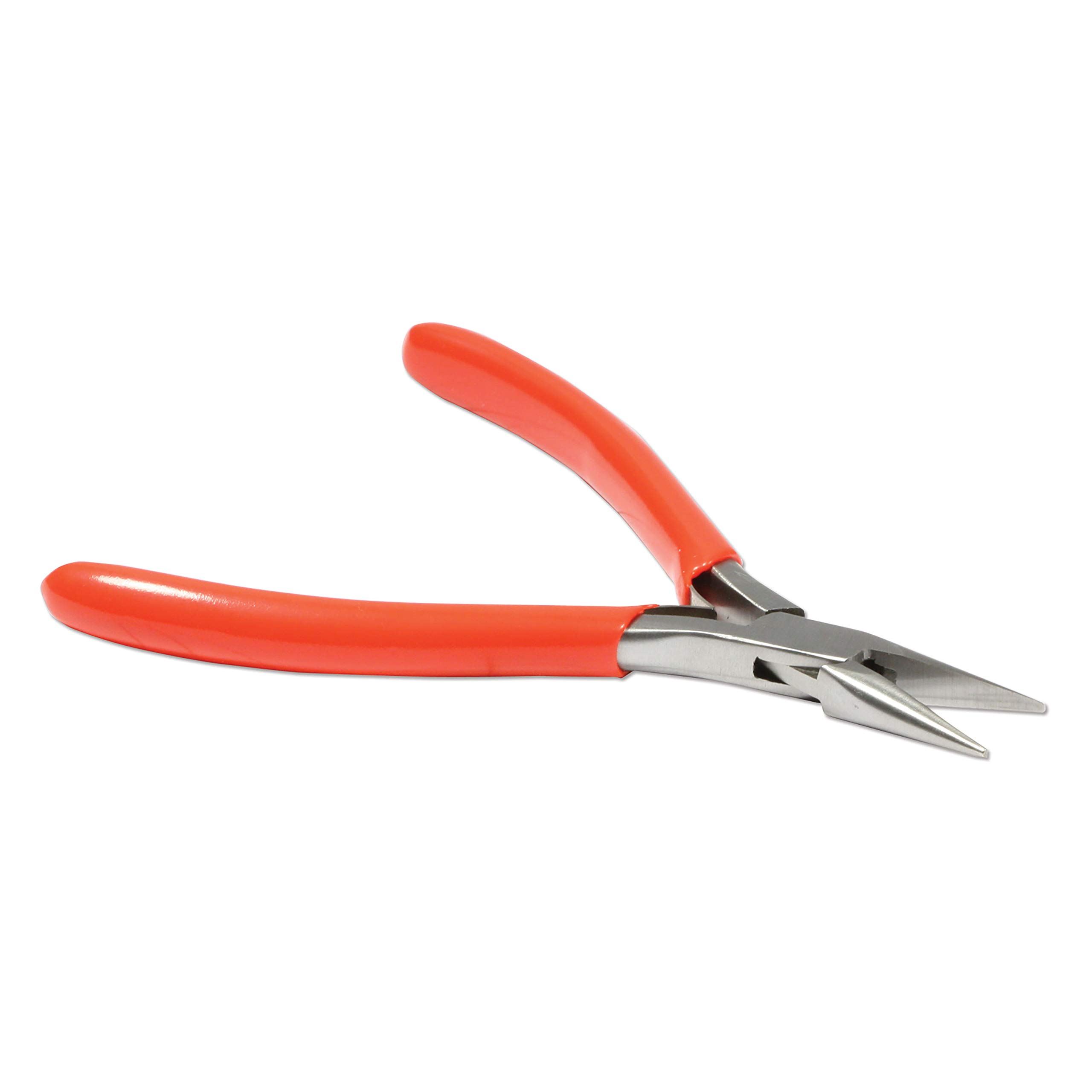 The Beadsmith Platinum Series German Chain Nose Pliers, 4.75 inches (120mm) with Polished Steel Head, red PVC Comfort Grip Handle with Double-Leaf Spring, Tool for Jewelry Making