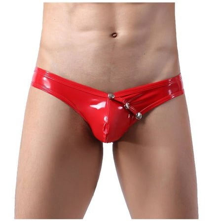 

XINSHIDE Underwear Man Imitation Leather Patent Leather Sexy Knickers Low Waist Lingerie Briefs Kawaii Lingerie