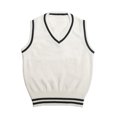 thumbnail image 1 of TOPTIE Chandail Sans Manches d'Uniforme pour Garçon avec Rayures, Col en V, Tricoté, Chandail Sans Manches - Blanc - 7, 1 of 7