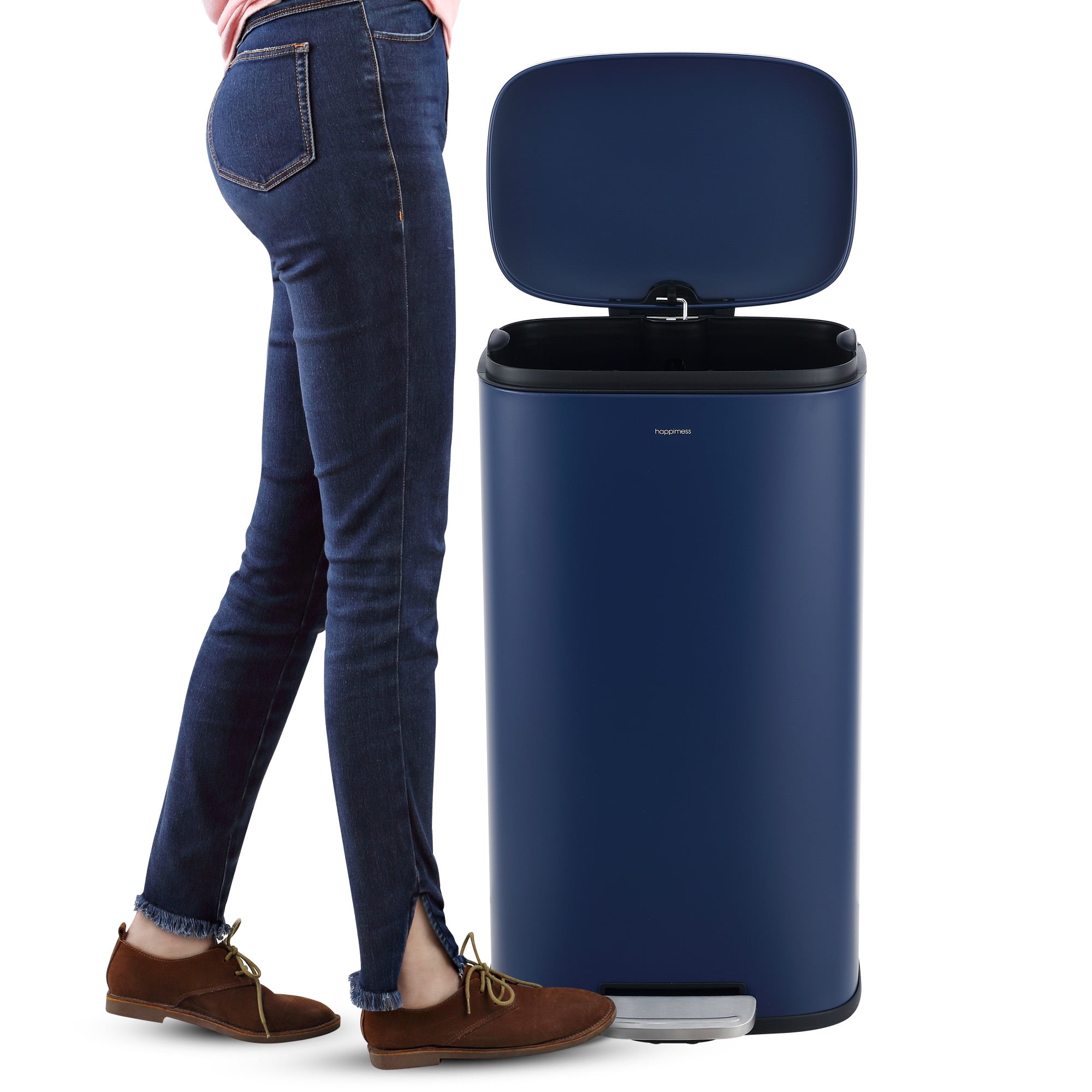 happimess Connor Rectangular 13.2-Gallon Trash Can with Soft-Close Lid and FREE Mini Trash Can, Denim Blue, HPM1006J