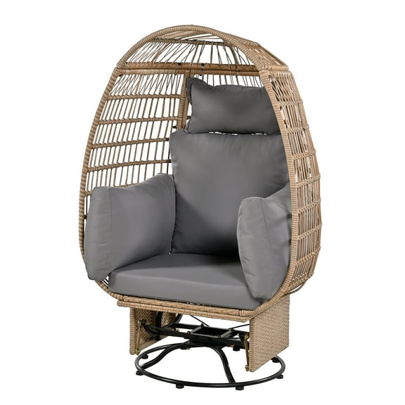TREXM Outdoor Swivel Chair with Cushions, Rattan Egg Patio Chair with Rocking Function