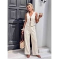 thumbnail image 5 of Women'S 2 Piece Outfits Striped Tie Front Sleeveless Peplum Tank Top and Wide Leg Pants Sets Khaki M, 5 of 9