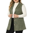 thumbnail image 4 of Agnes Orinda Veste Sans Manches pour Femmes Grande Taille Col Cranté Décontractée Utilitaire en Suède 4X Vert, 4 of 6