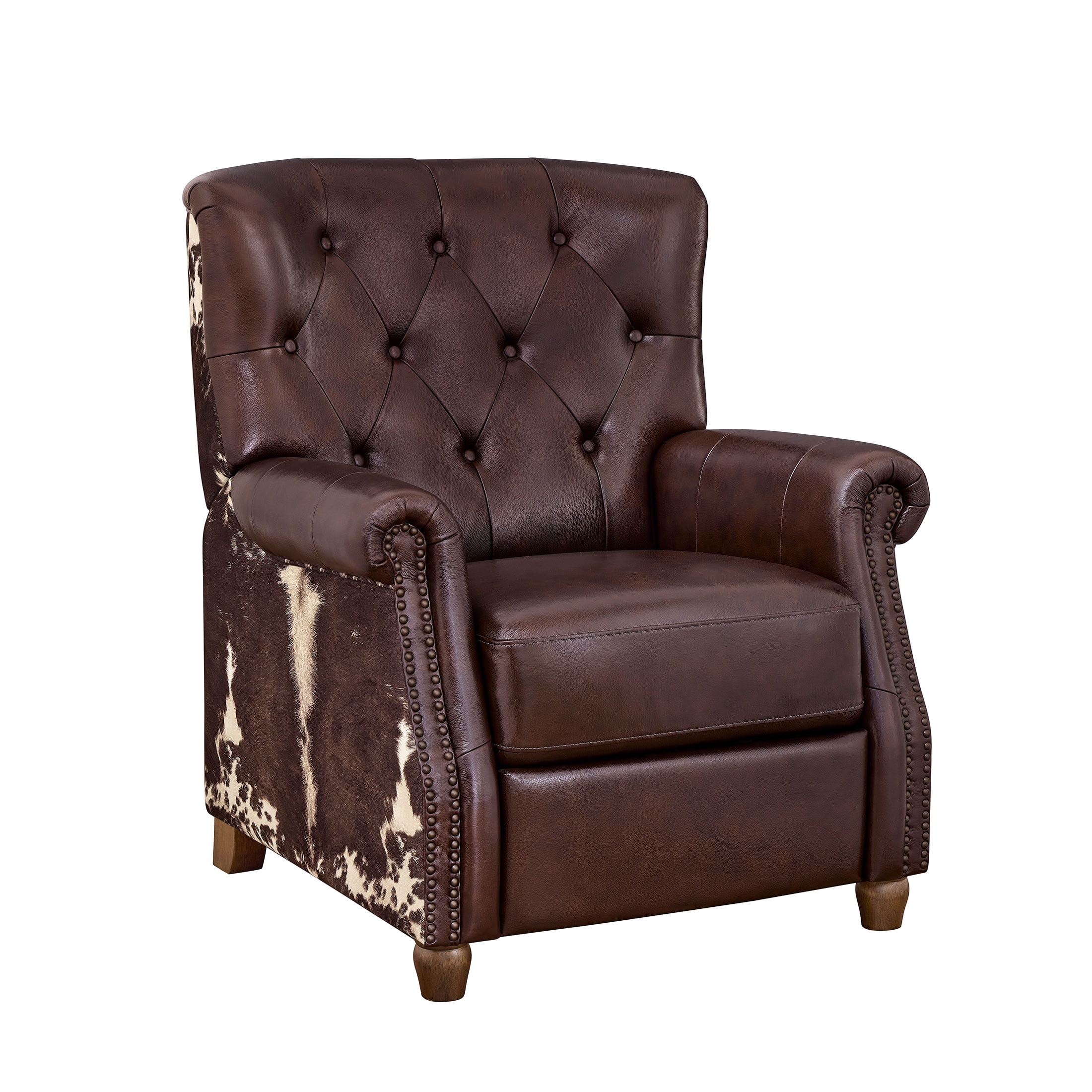 The Pioneer Woman Harper Pushback Leather Recliner with Whiskey & Faux Cowhide Upholstery