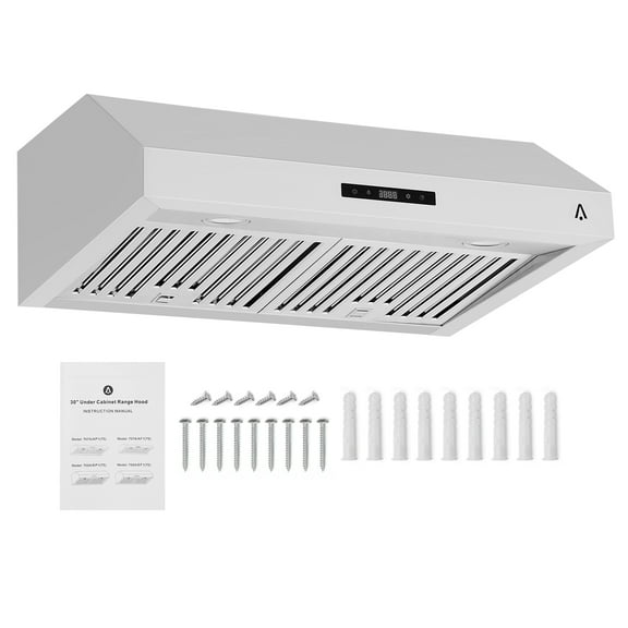 CazToi 30 Inch 400 CFM Stainless Steel Under Cabinet Range Hood Touch Control LED Lights Baffle Filter