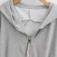 thumbnail image 4 of FYEGRE Running Cool-Down Ladies' Hooded Sweatshirt Women's Solid Color Cropped Loose Fit Long Sleeve Hoodie High Waist Double Zipper Cardigan Jacket with Front Pockets Grey L, 4 of 5
