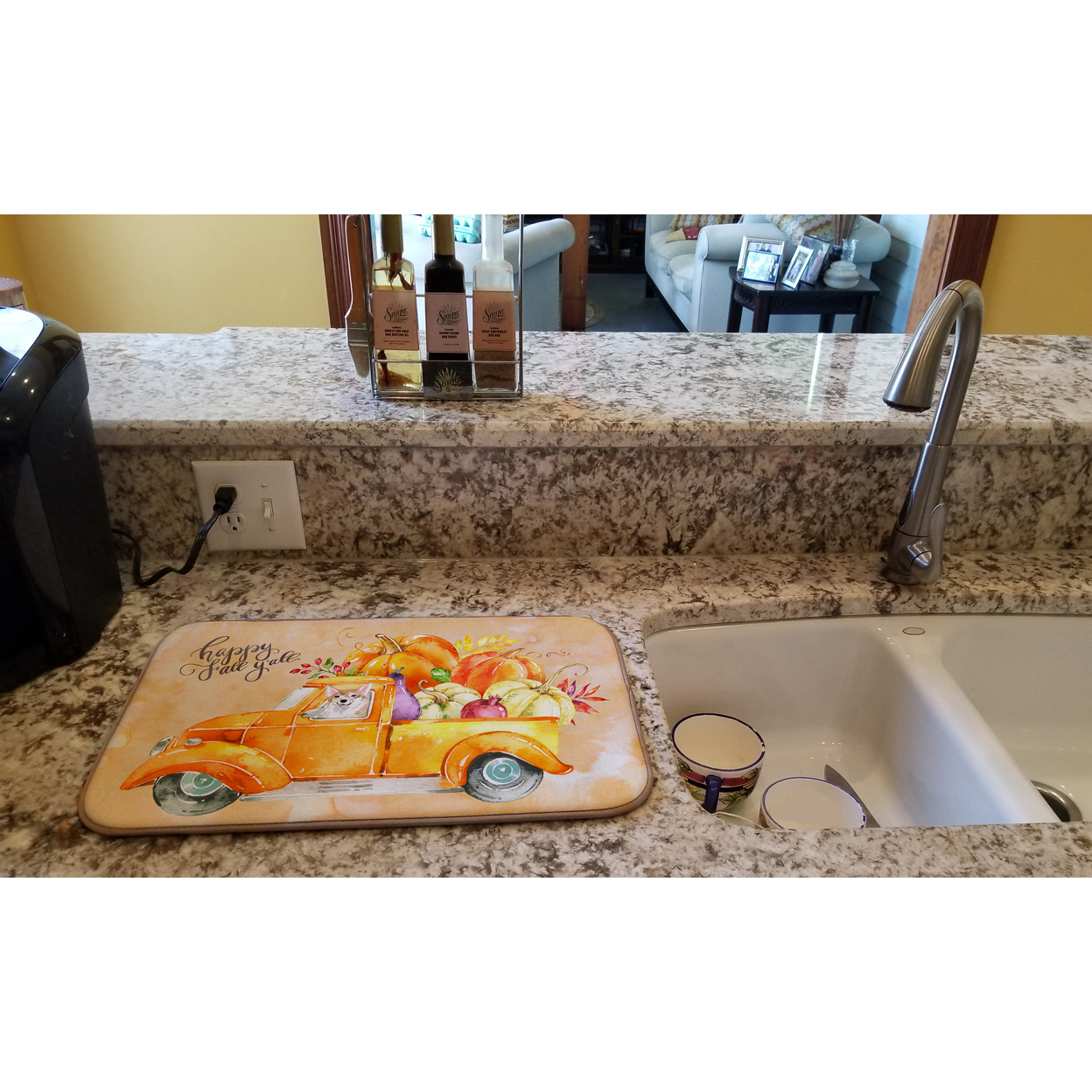 Fall Harvest Corgi Dish Drying Mat