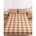 thumbnail image 2 of Queen Size Fitted Sheet Set - Dark Orange Checkered 3 Piece Bedding Sets 16" Deep Pocket Fitted Sheet with 2 Pillowcases, Fall Farmhouse Buffalo Plaid Linen Brushed Microfiber Hotel Luxury Bed Sheets, 2 of 9