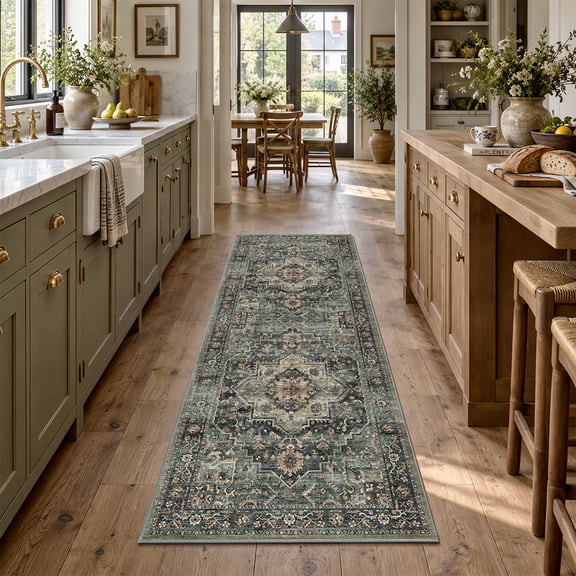 SIXHOME 2'x6' Runner Rugs Vintage Washable Rugs Carpet Soft Rugs for Living Room Bedroom Entryway Hallway Kitchen Green