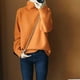 thumbnail image 3 of Suéter de cuello alto naranja grueso para mujer, suéter holgado y holgado con base de viento para mujer, 3 of 6