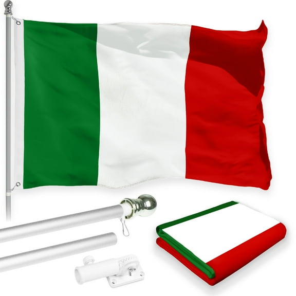 G128 Combo Pack: 6 Feet Tangle Free Spinning Flagpole (Silver) Italy Italian Flag 3x5 ft Printed 150D Brass Grommets (Flag Included) Aluminum Flag Pole