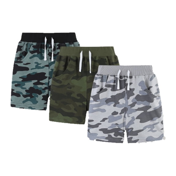 larppty Camouflage Athletic Shorts for Girls Boys Running Gym Workout Shorts for Kids, Activewear Drawstring Baby Girl Outfits(Grey, 2Y)