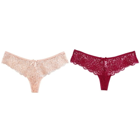 2-Pack Women Lace T Pants Low Waist Panties Thong Panties plus Size Thongs Lot Bikini Briefs for Women Pack Womens Lace Panties Bikini plus Underwear Half Womens Underwear Nylon High Waist