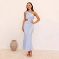 thumbnail image 3 of 2026 New European and American Style Women's Pink One-Shoulder Maxi Dress, 3D Floral Cutout Formal Bodycon Dress, 3 of 5
