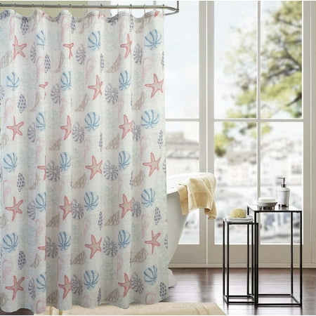 Multi-Color Beach Seashells Clams Shower Curtain with Reinforced Stitches, Odorless, Mildew Resistant, 100% Polyester - 70 x 72