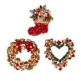 thumbnail image 1 of 3pcs Christmas Brooch Heart Shaped Garland Round Wreath Socks Rhinestone Inlaid Breastpin Random Style, 1 of 7