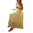 thumbnail image 6 of Womens 2025 Summer Casual Sleeveless Spaghetti Strap RIC Rac Trim Smocked Ruffle Beach Long Maxi Dress Light Yellow L, 6 of 9