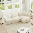 thumbnail image 5 of Modern Oversized L-Shaped Slipcovered Sectional Sofa in Cream (220×80×75cm) with Convertible Ottoman, 5 of 19