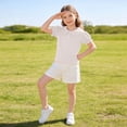 thumbnail image 2 of Zpanxa T-Shirts pour Filles Couleur Unie Bordure Festonnée Manches Courtes Col Rond Coton Haut Décontracté 3 Ans, 2 of 7