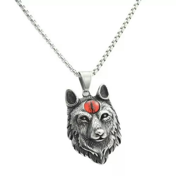GKNET Mens Spiritual Evil Eye Wolf Head Pendant Necklace Stainless Steel Chain