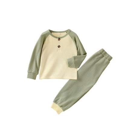 

Binpure Children Contrast Color Clothes Set Button-up T-shirt+Trousers