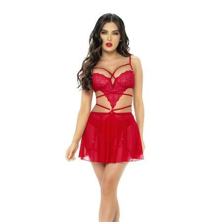 

Mapale 7444 Babydoll and Teddy Color Red Size L/XL