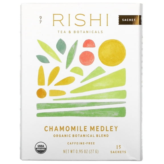 Rishi Tea, Organic Botanical Blend Tea, Chamomile Medley, Caffeine-Free, 15 Sachets, 0.95 oz Pack of 2