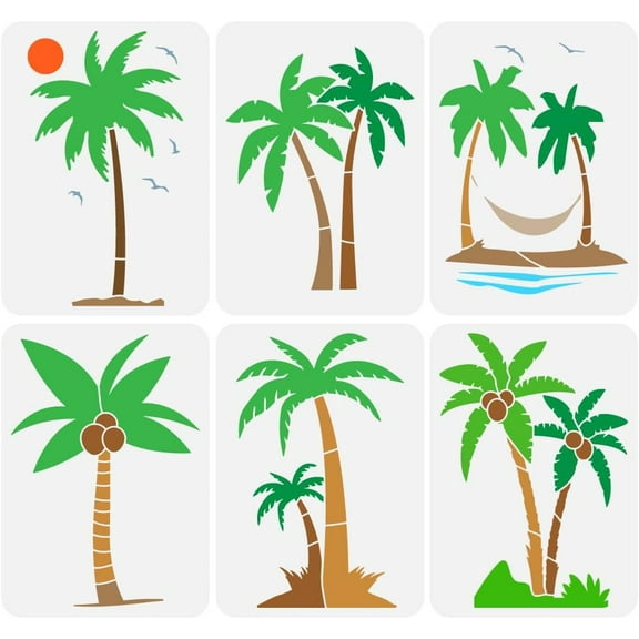 6 PCS Coconut Tree Painting Stencils 8.3x11.7inch Reusable Coconut Seagull Pattern Template Beach Nature Summer Theme Stencils for Painting on Wood Craft Canvas Walls 1set DIY